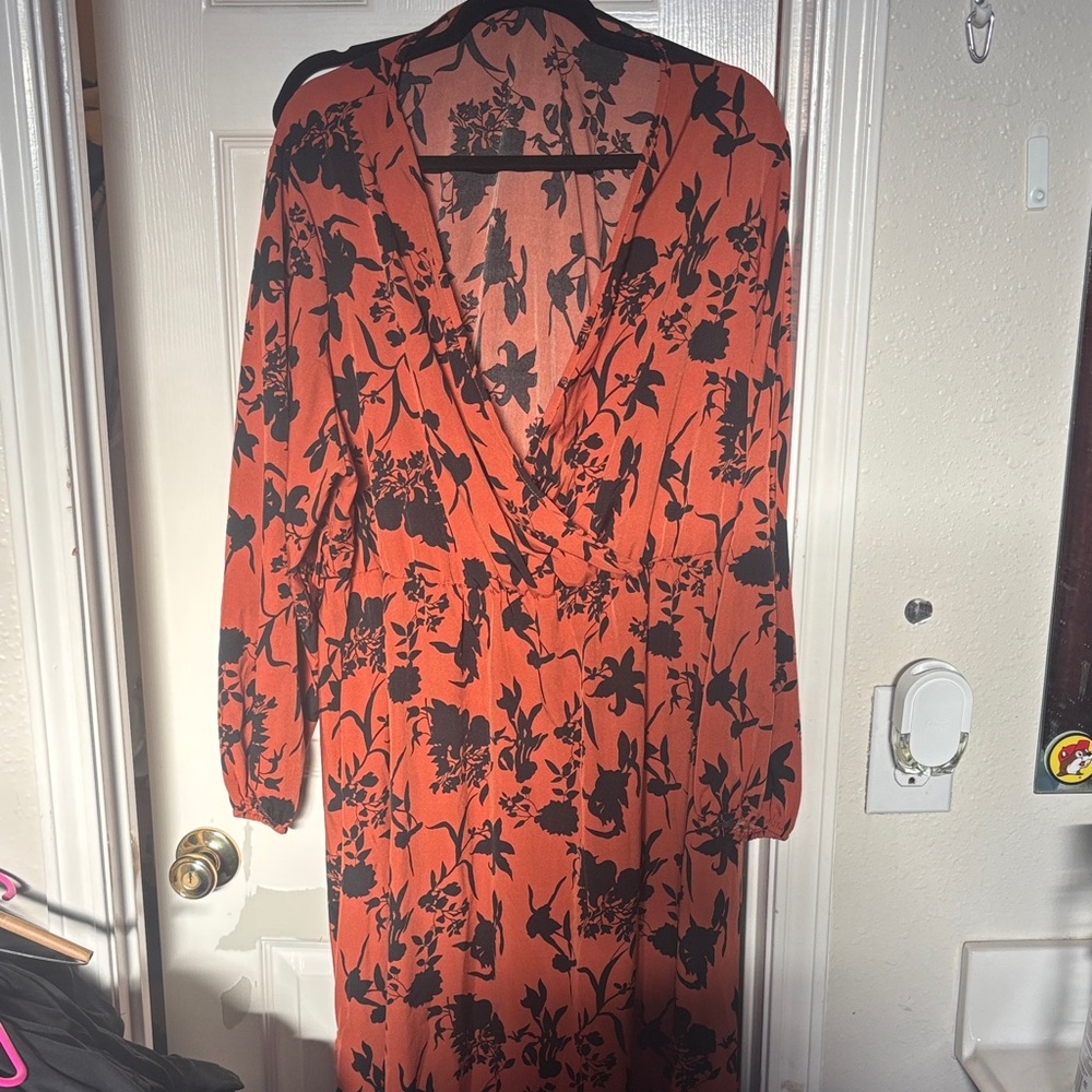 Floral Wrap Dress in Black and Orange